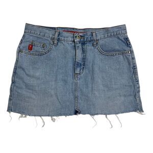 Vintage Guess Jeans Denim Mini Skirt Frayed Hem Y2K Low Rise Women’s Size 28